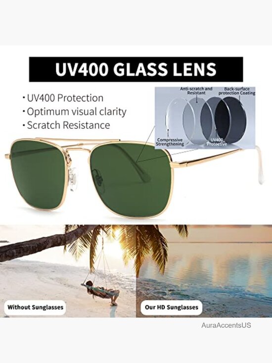 Retro Square Aviator Sunglasses Metal Frame Glass Lens UV400